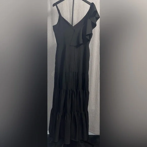 Boston Proper Asymmetrical Ruffle Tiered Maxi Dress Size 10 - Picture 2 of 4